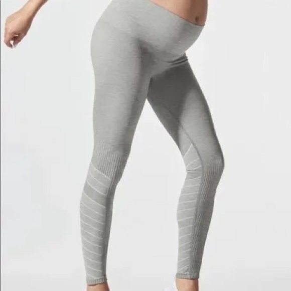 BLANQI Pale Gray Laser Cut High Rise Maternity Leggings Sz M compression moto - Picture 1 of 7